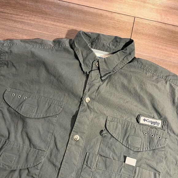 Columbia PFG Green Athletic Casual Polo Men Medium Bin k-37 - Picture 2 of 4